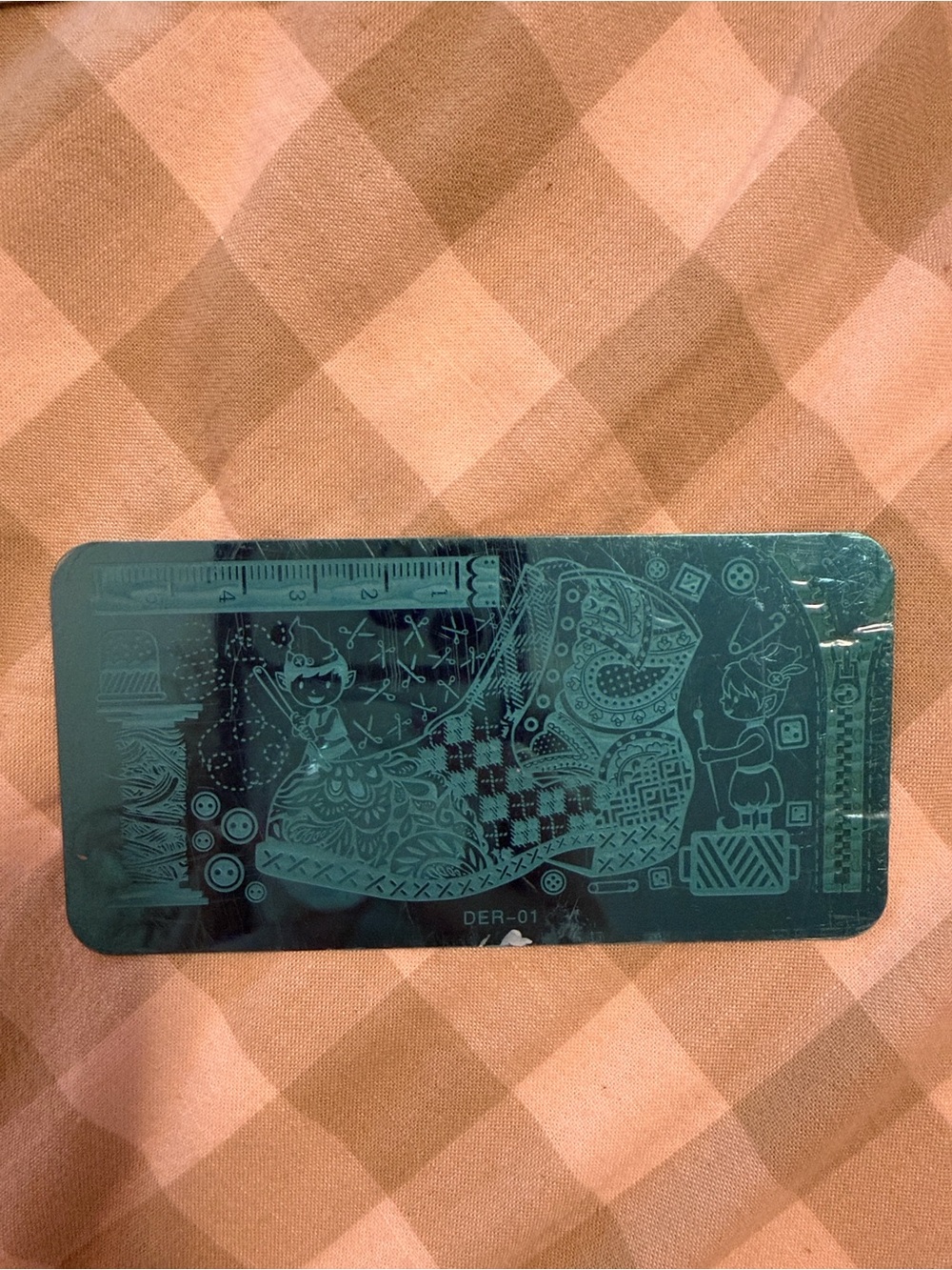 Blue Metallic Nail Stamping Plate with Etched Designs
